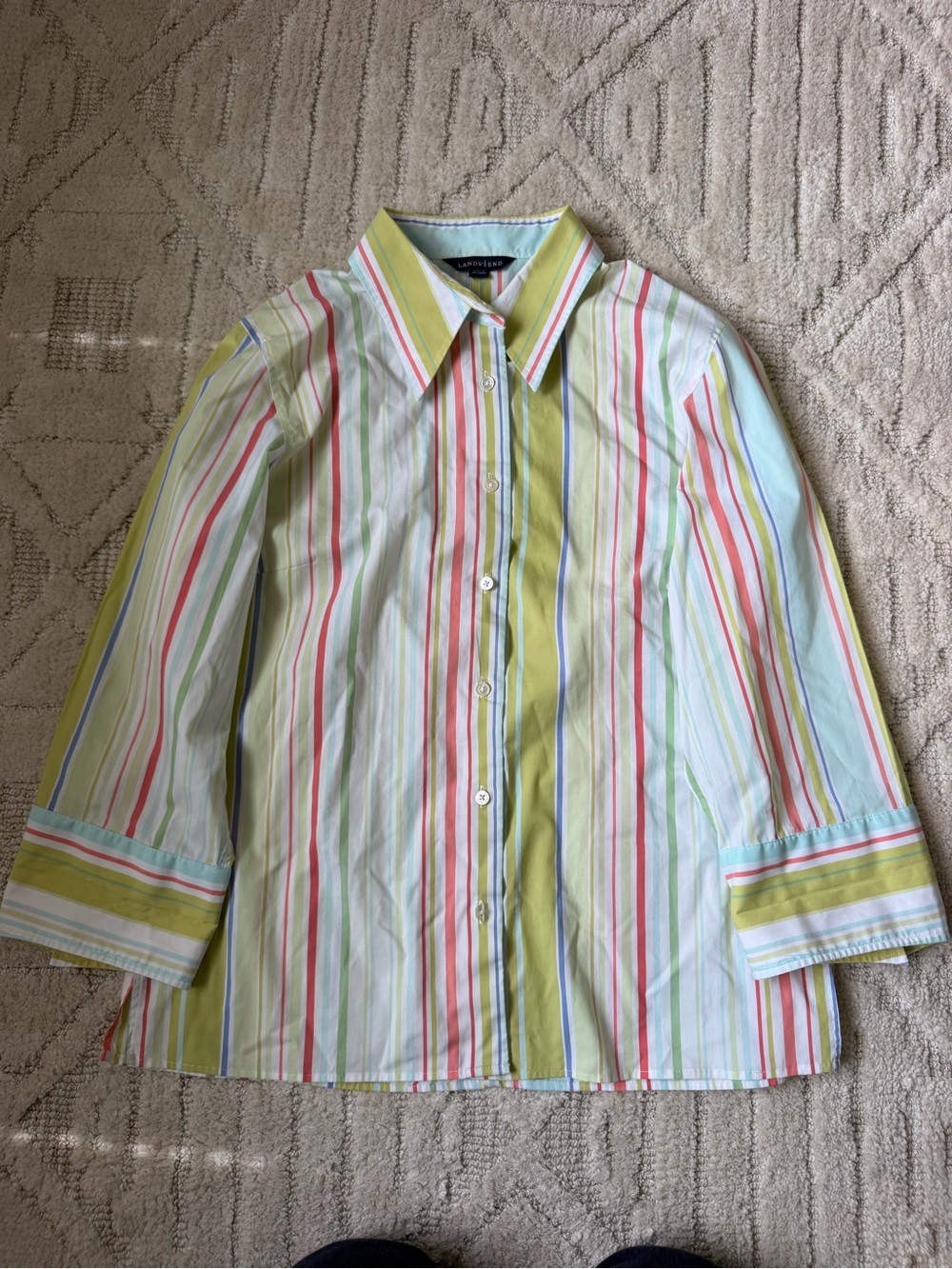 Lands' End Pastel Multi-Stripe Button-Down Shirt